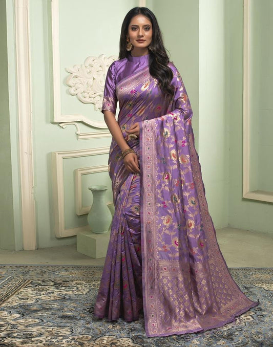 Lavender Jacquard Silk Saree