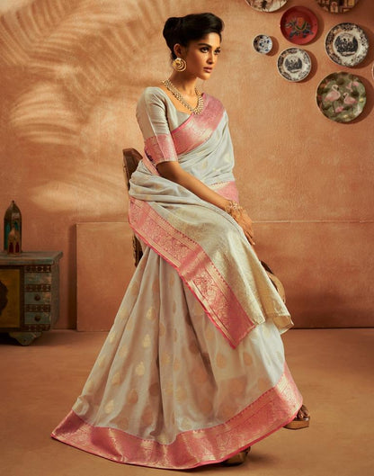 Light Cream Weaving Silk Banarasi Saree