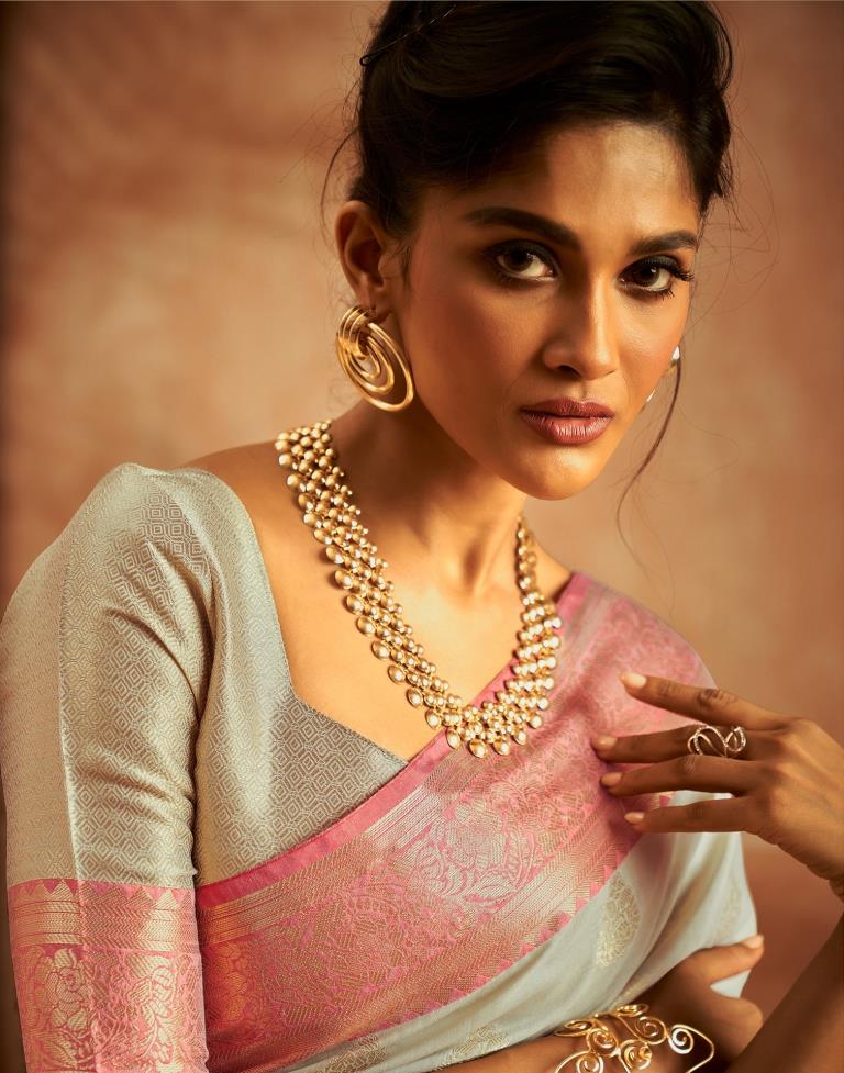 Light Cream Weaving Silk Banarasi Saree