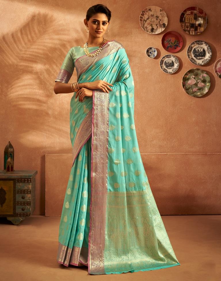 Turquoise Weaving Silk Banarasi Saree