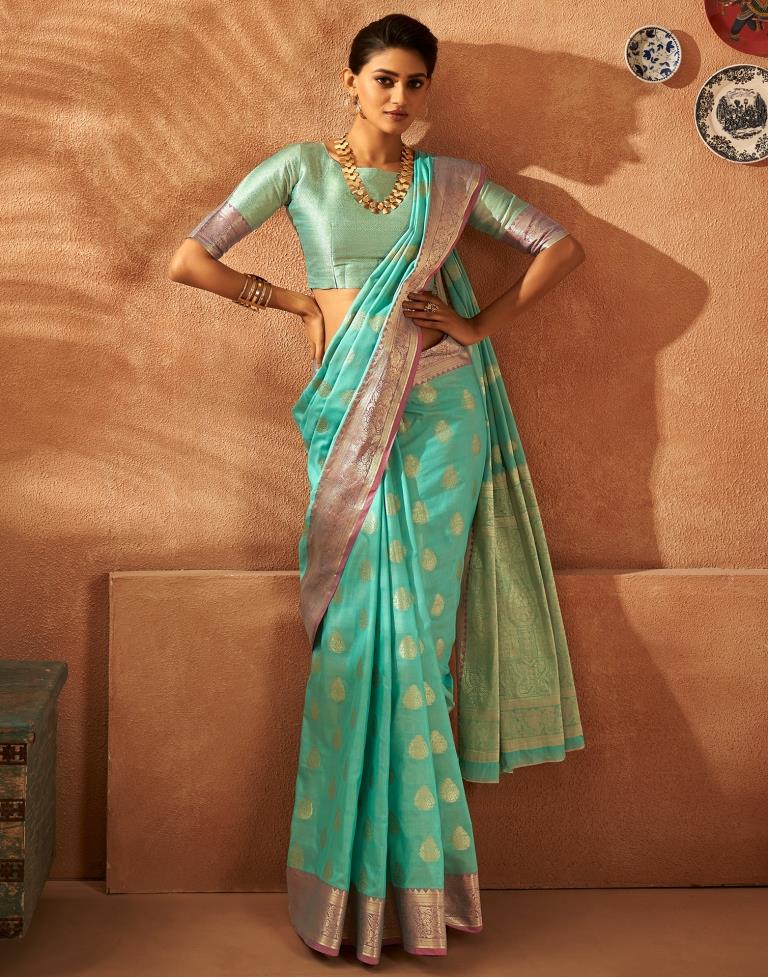 Turquoise Weaving Silk Banarasi Saree