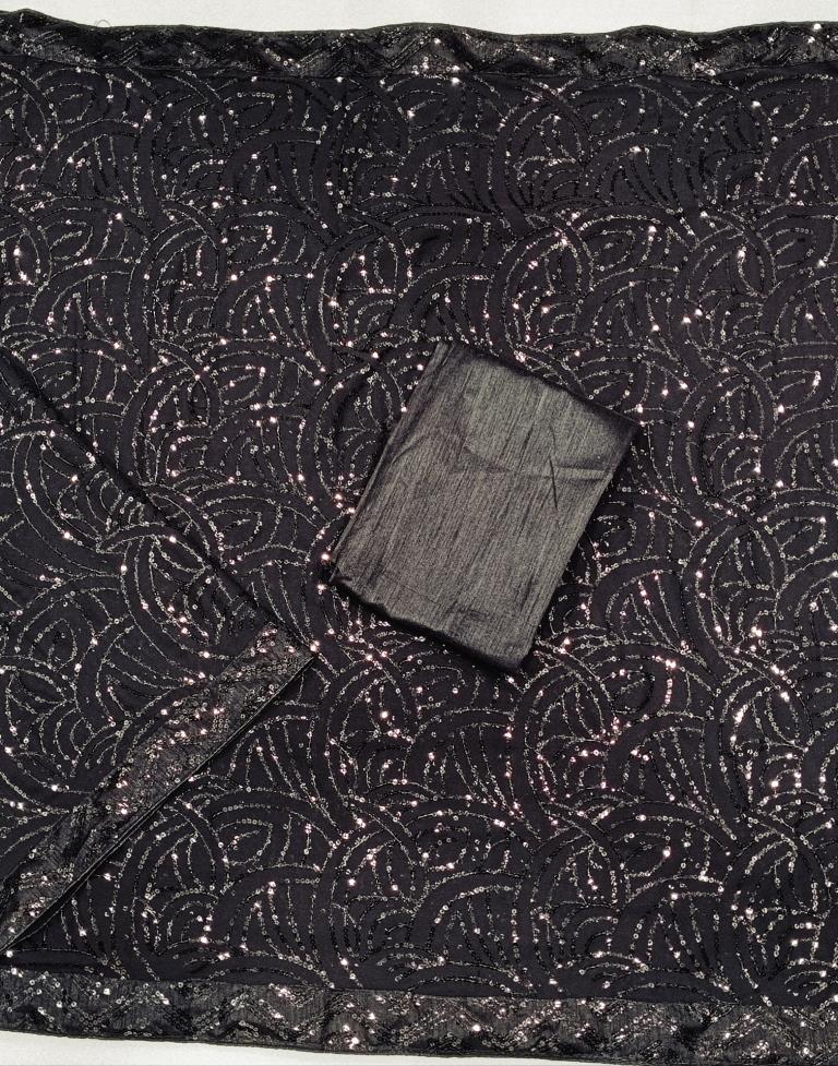 Black Plain Georgette Saree