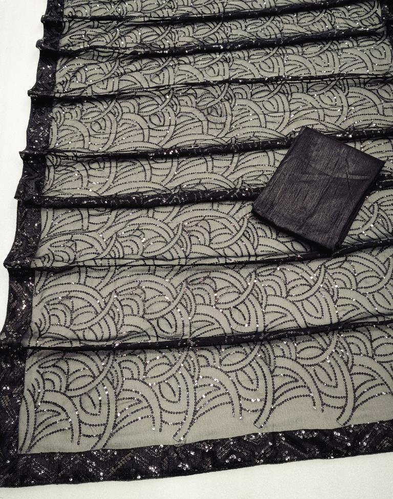 Black Plain Georgette Saree