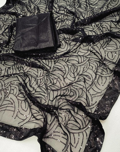 Black Plain Georgette Saree