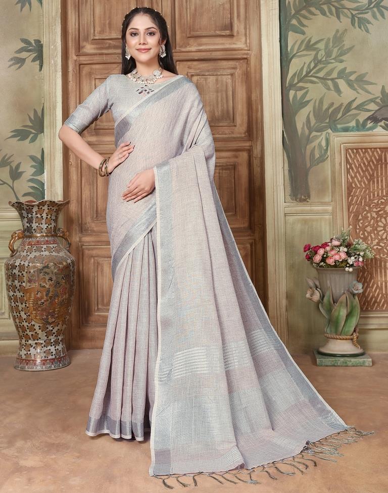 Grey Cotton Self Woven Saree