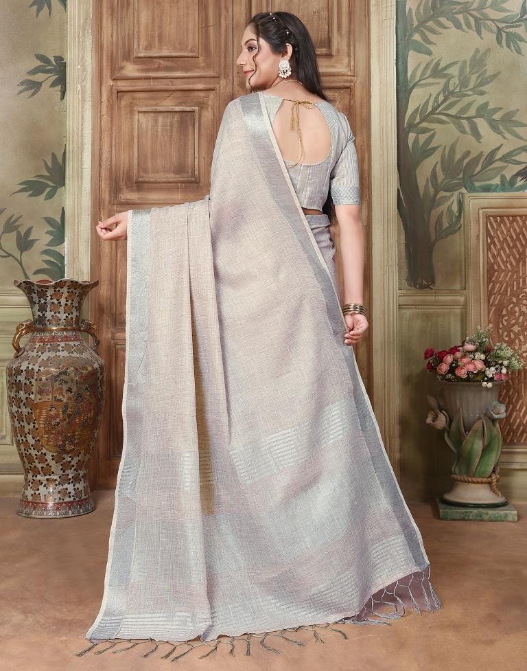 Grey Cotton Self Woven Saree