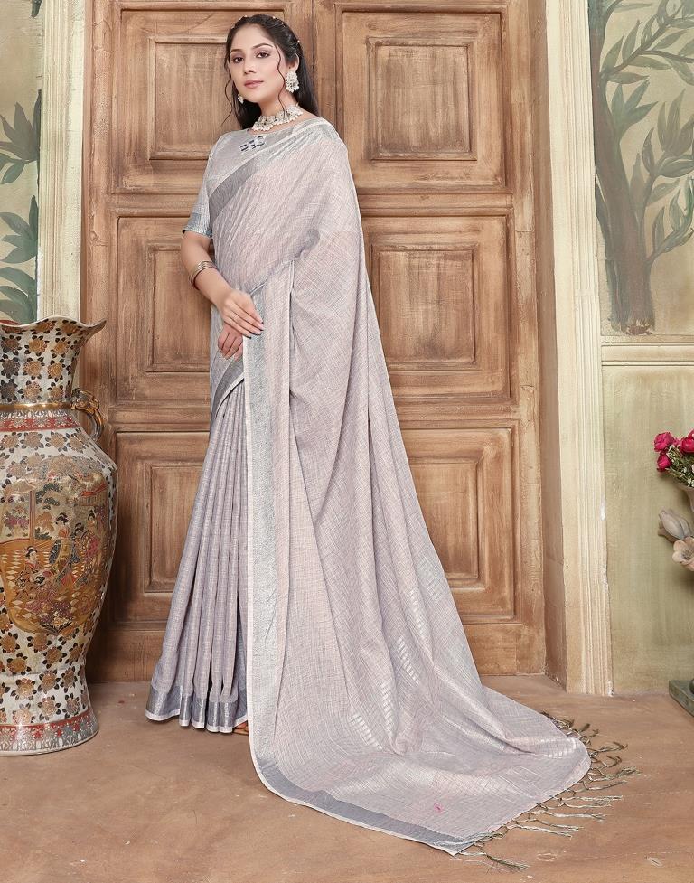 Grey Cotton Self Woven Saree