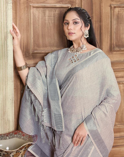 Grey Cotton Self Woven Saree