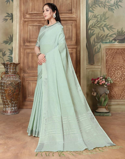 Light Green Cotton Self Woven Saree
