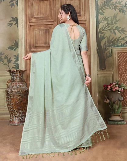 Light Green Cotton Self Woven Saree