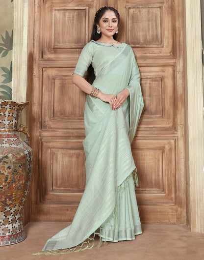 Light Green Cotton Self Woven Saree