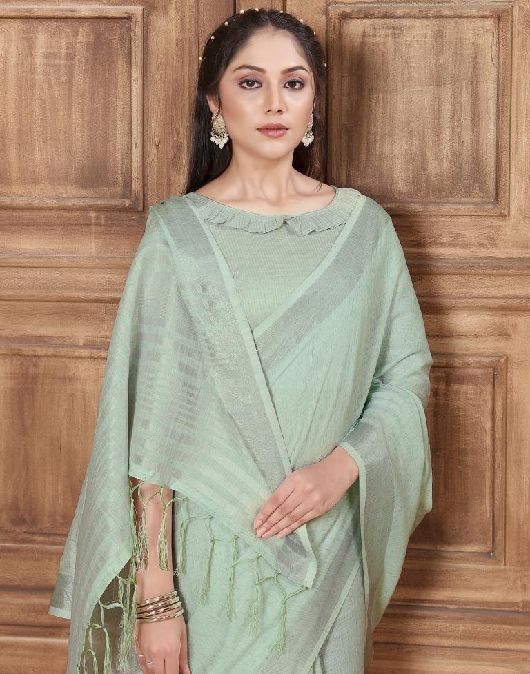 Light Green Cotton Self Woven Saree