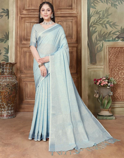 Light Blue Cotton Self Woven Saree