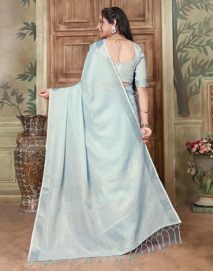 Light Blue Cotton Self Woven Saree