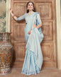 Light Blue Cotton Self Woven Saree