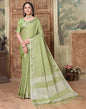 Green Linen Plain Saree