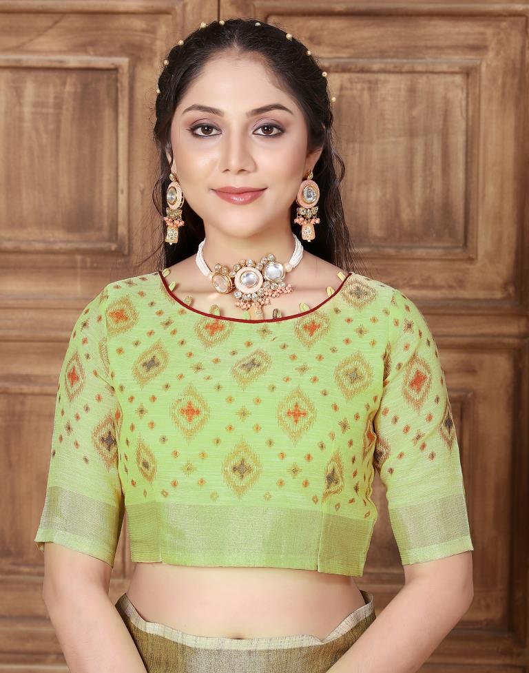 Green Linen Plain Saree