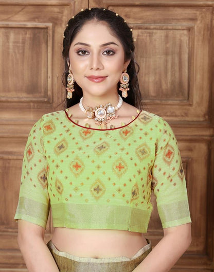 Green Linen Plain Saree