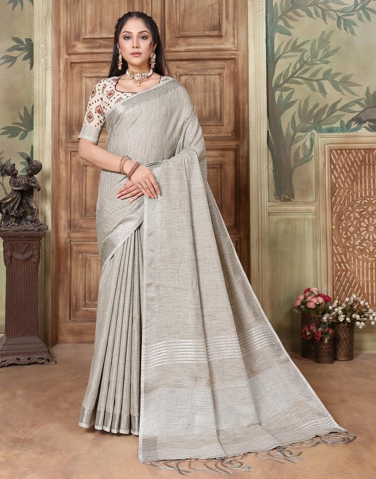 Grey Linen Plain Saree