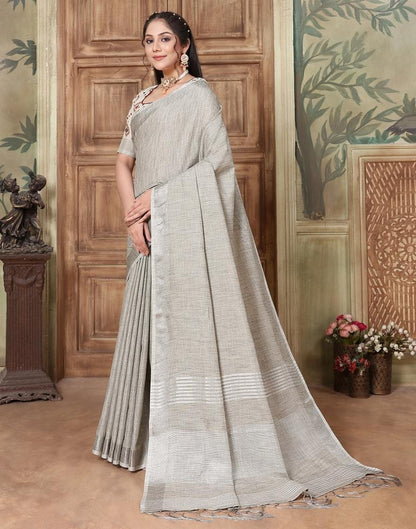 Grey Linen Plain Saree