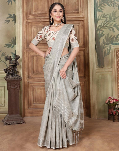 Grey Linen Plain Saree