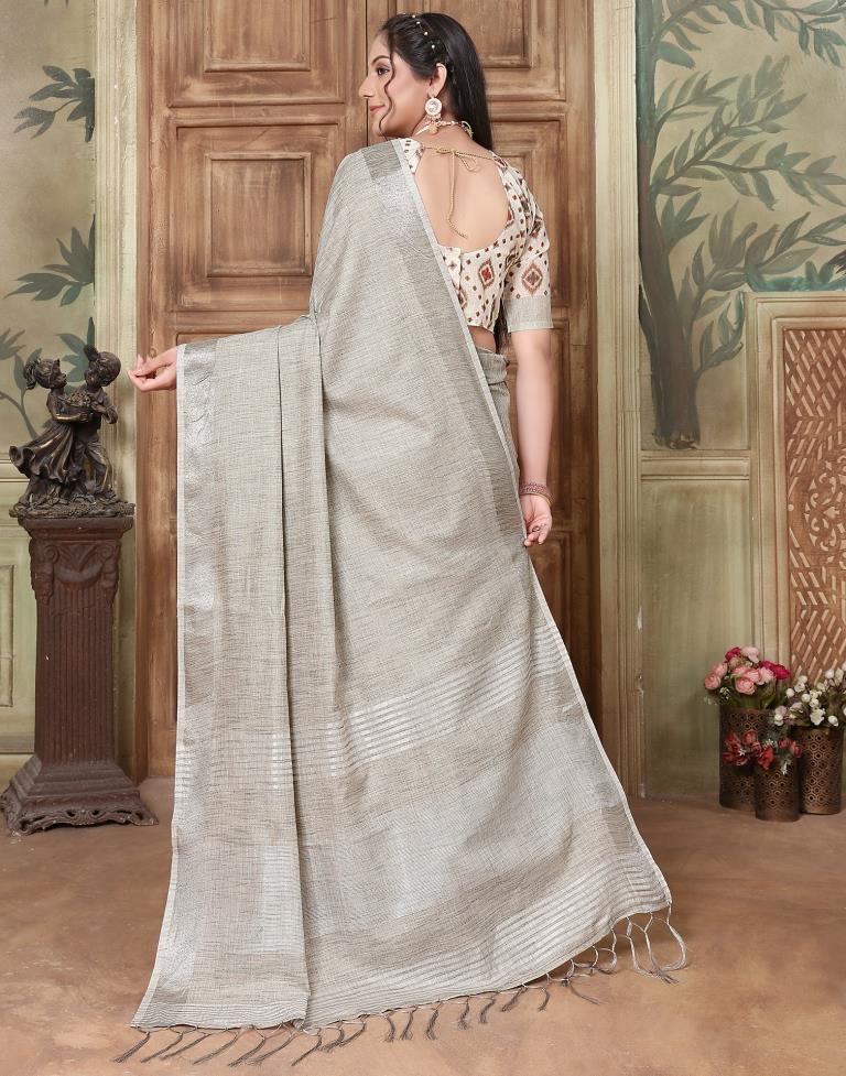 Grey Linen Plain Saree