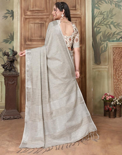 Grey Linen Plain Saree