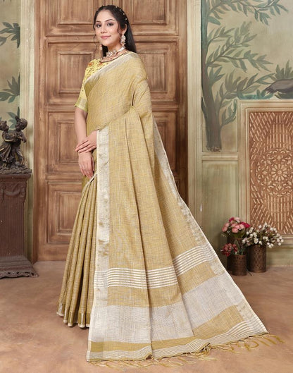 Yellow Linen Plain Saree