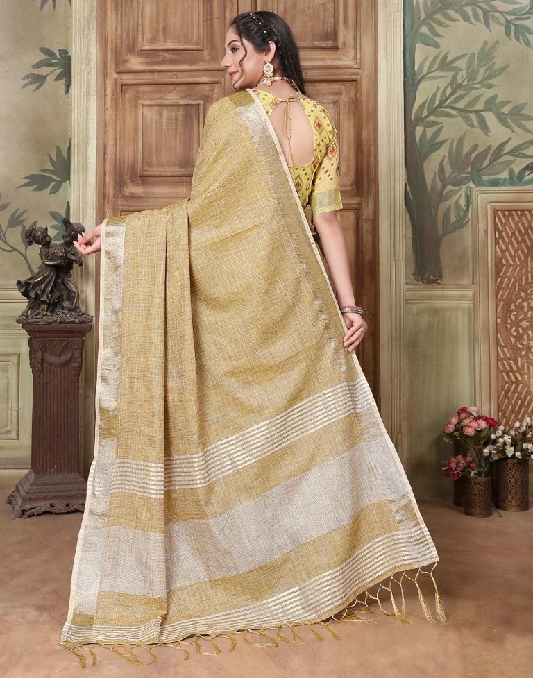 Yellow Linen Plain Saree