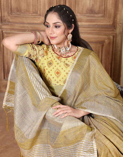 Yellow Linen Plain Saree