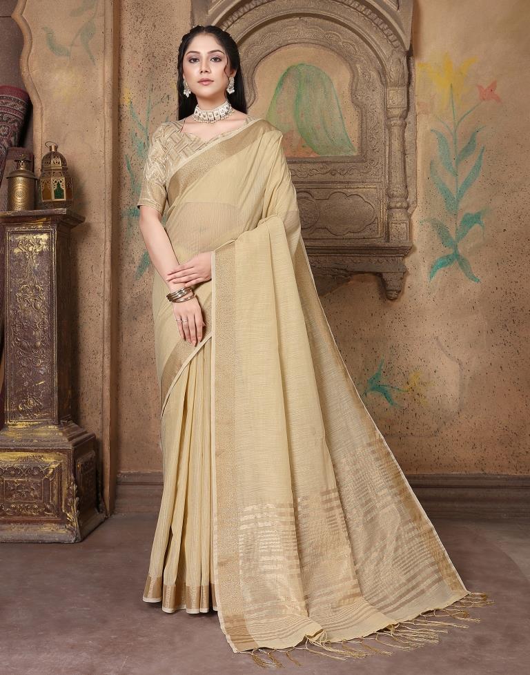 Beige Linen Self Woven Saree