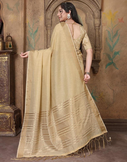 Beige Linen Self Woven Saree