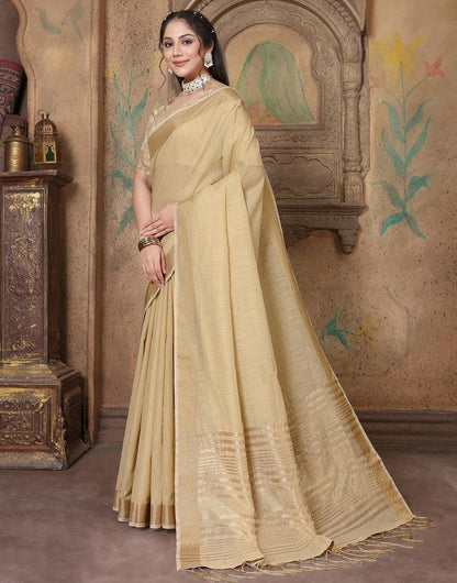 Beige Linen Self Woven Saree