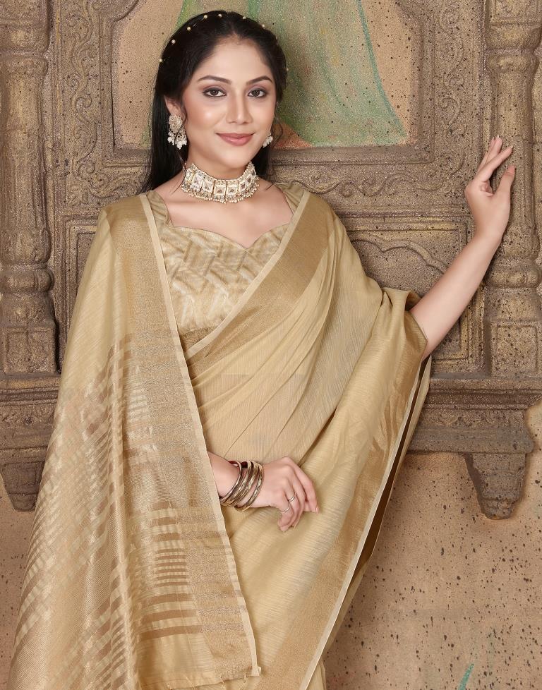 Beige Linen Self Woven Saree