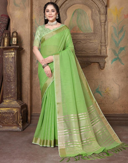 Green Linen Self Woven Saree