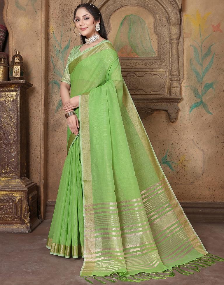 Green Linen Self Woven Saree