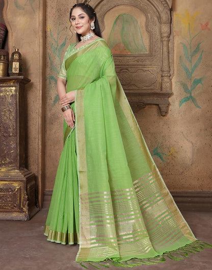 Green Linen Self Woven Saree