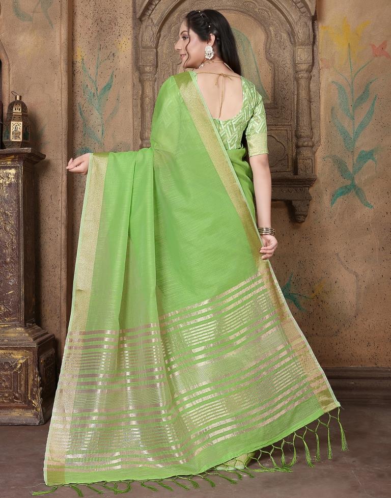 Green Linen Self Woven Saree
