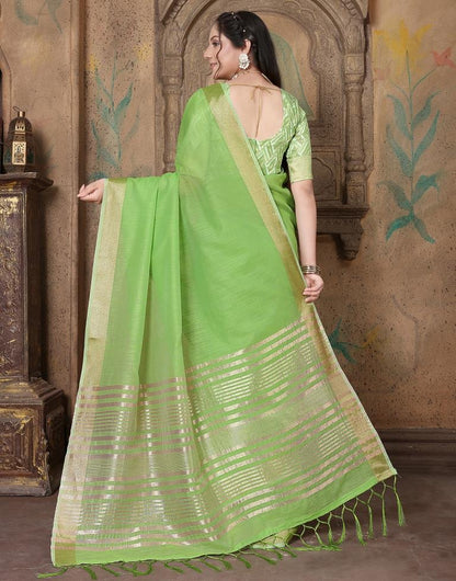 Green Linen Self Woven Saree