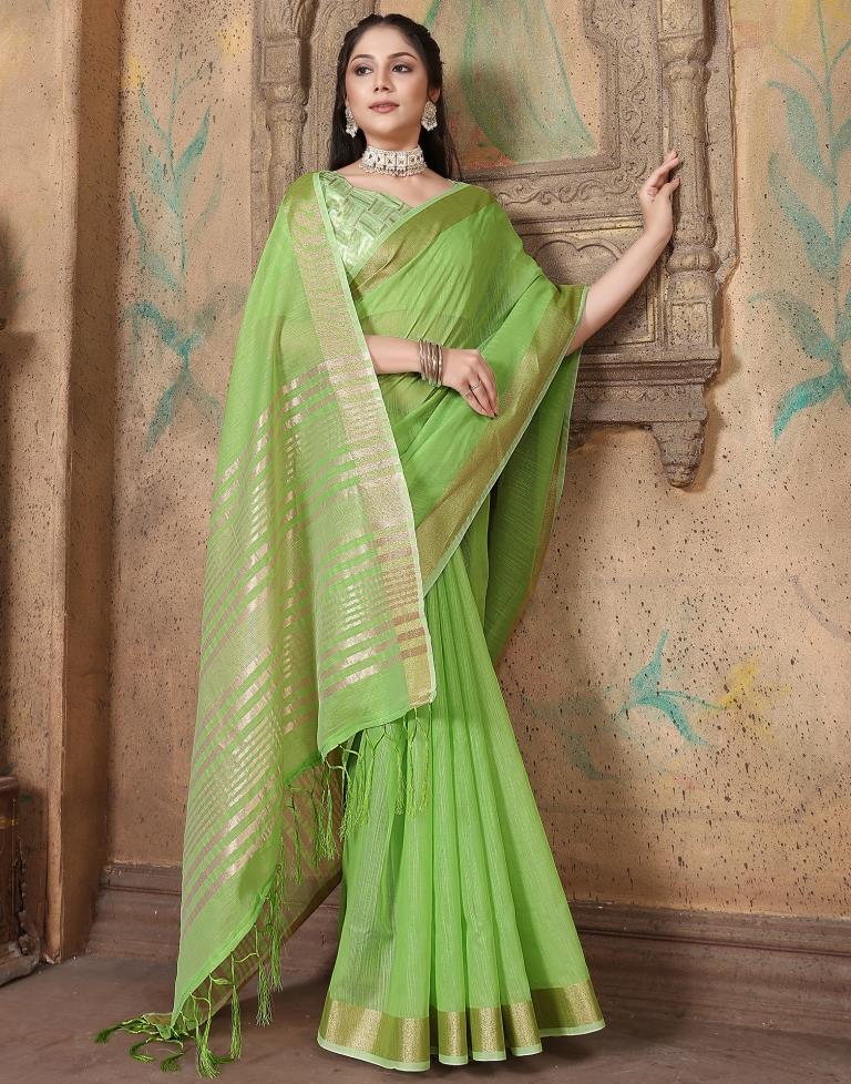 Green Linen Self Woven Saree