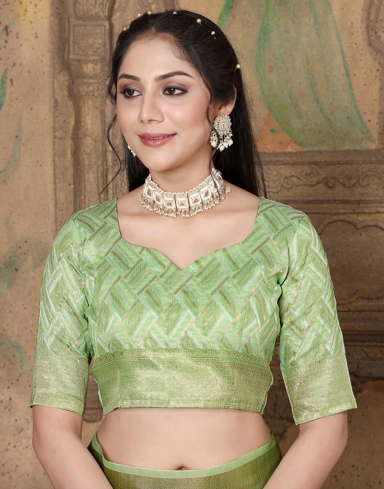 Green Linen Self Woven Saree