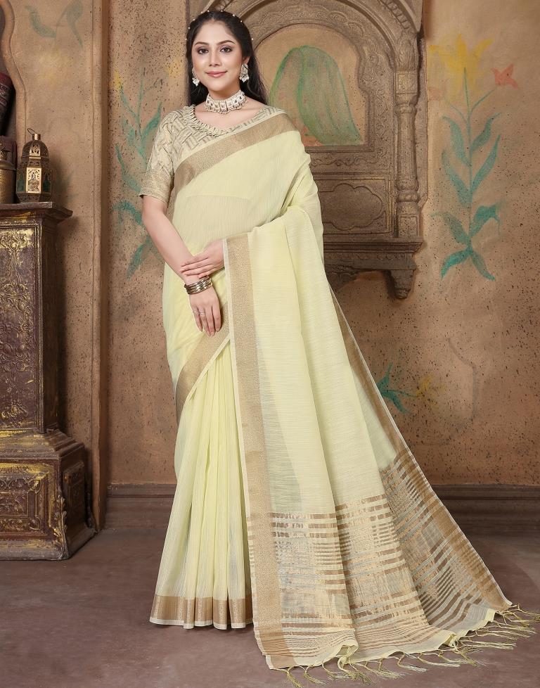 Cream Linen Self Woven Saree