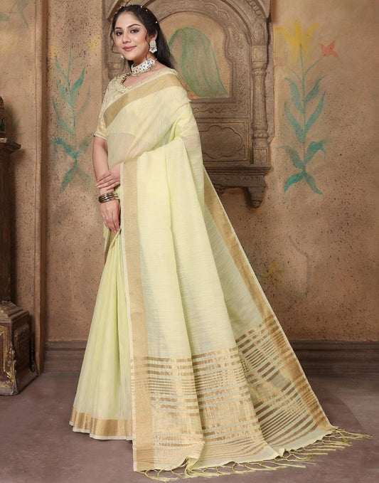 Cream Linen Self Woven Saree