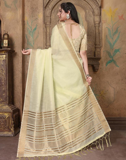 Cream Linen Self Woven Saree