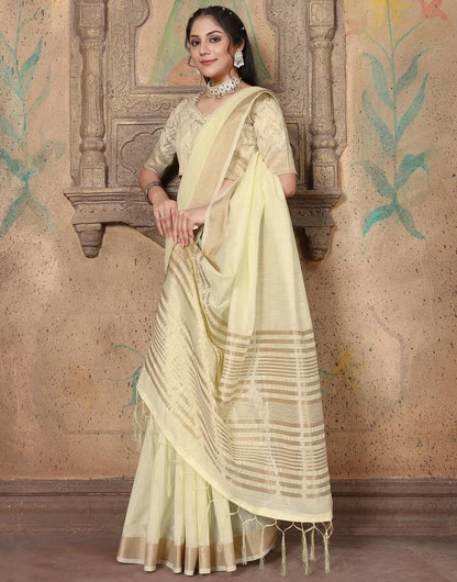 Cream Linen Self Woven Saree