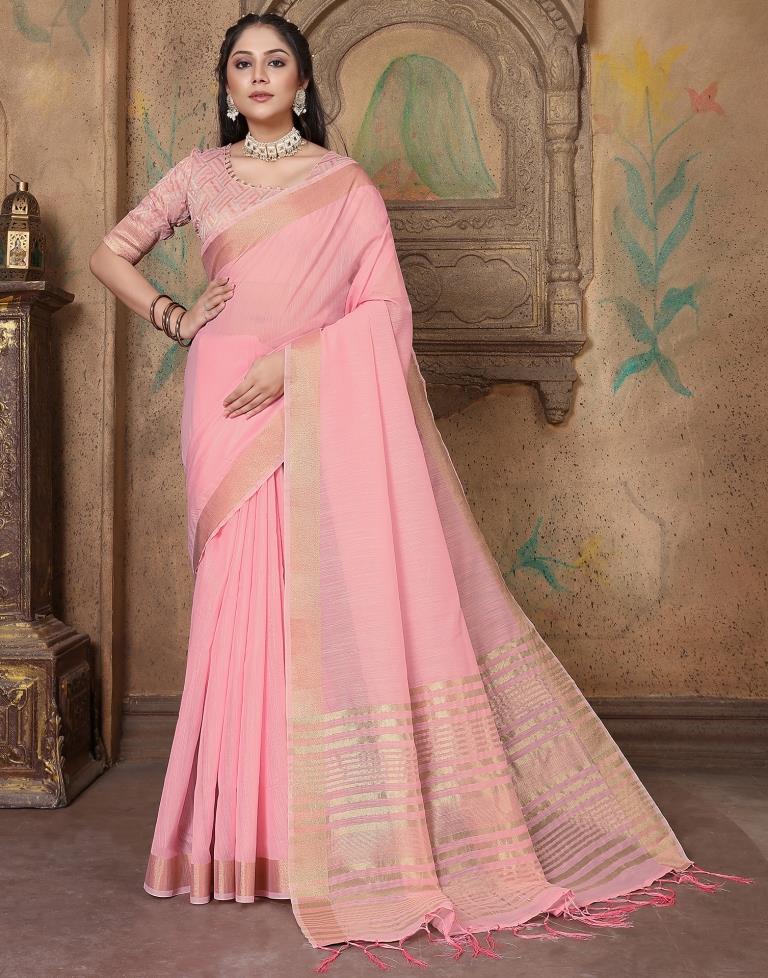 Pink Linen Self Woven Saree