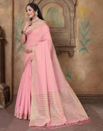 Pink Linen Self Woven Saree