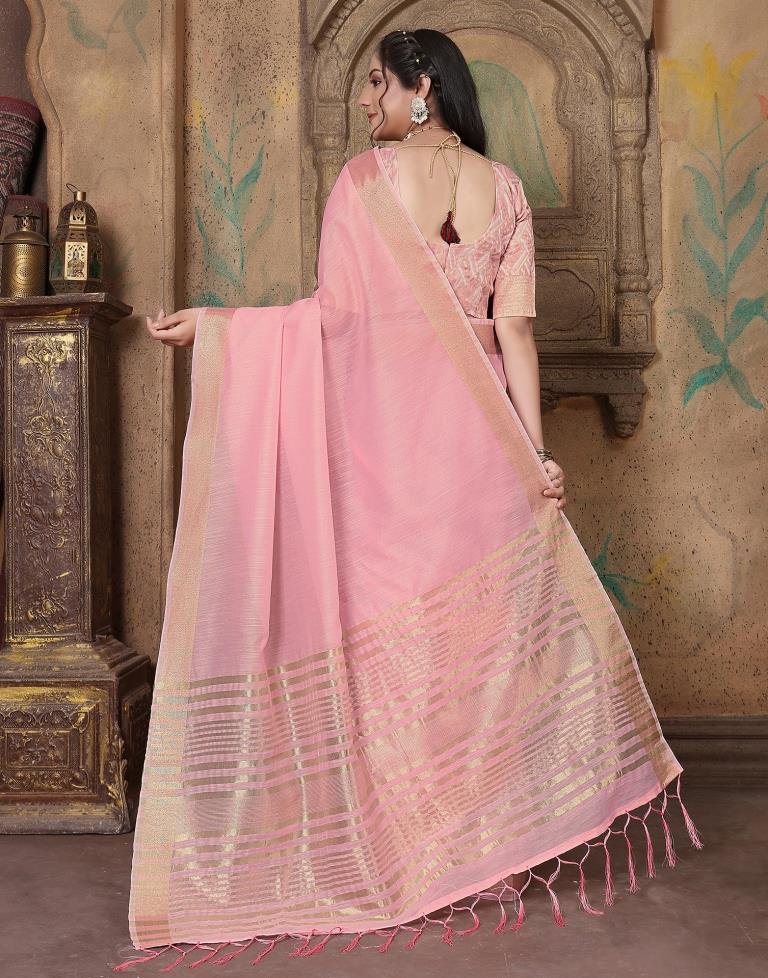 Pink Linen Self Woven Saree