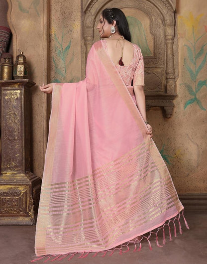 Pink Linen Self Woven Saree