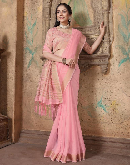 Pink Linen Self Woven Saree